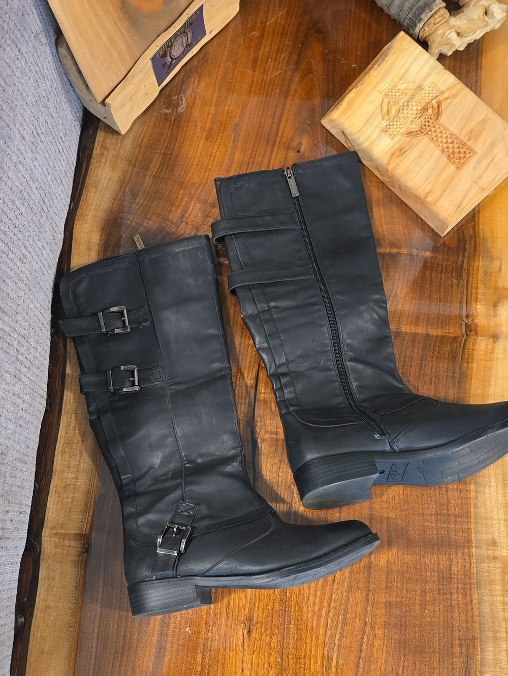 2 Lips Too Black Mid-Calf Buckle Riding Boots